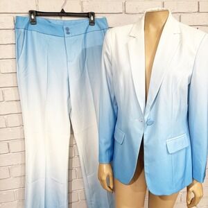 Burryco Plus Size Ombre Gradient Pant Suit Set White Blue Blazer Trousers | L